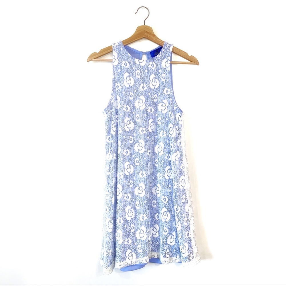 Blue Rain Blue & White Lace Sleeveless Shift Dress